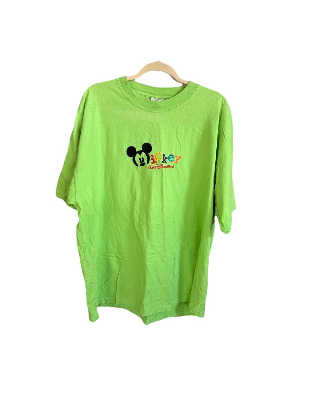 Vintage Walt Disney World Mickey Mouse Shirt Bright Green Embroidered XXL
